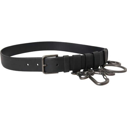 Black Calf Leather Silver Metal Buckle Belt