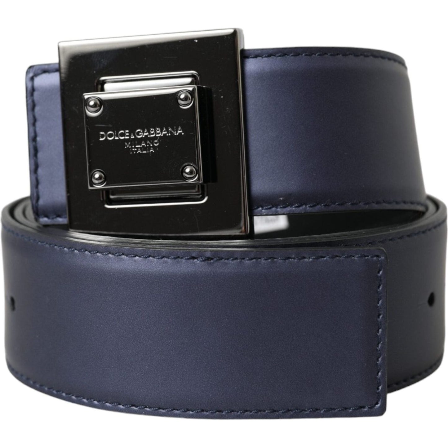 Blue Leather Square Metal Buckle Belt