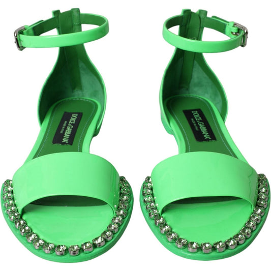 Dolce & Gabbana Neon Green Crystal Ankle Strap Sandals Shoes neon-green-crystal-ankle-strap-sandals-shoes