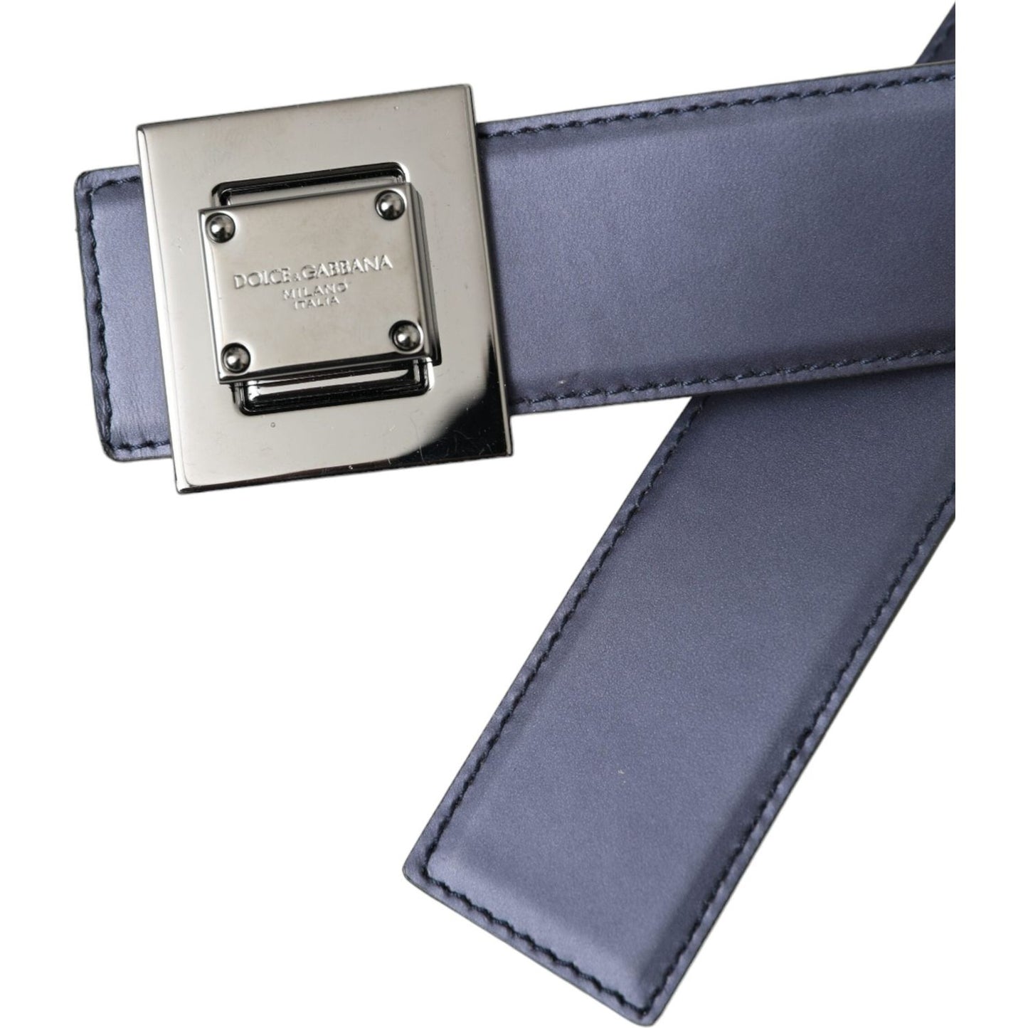 Blue Leather Square Metal Buckle Belt