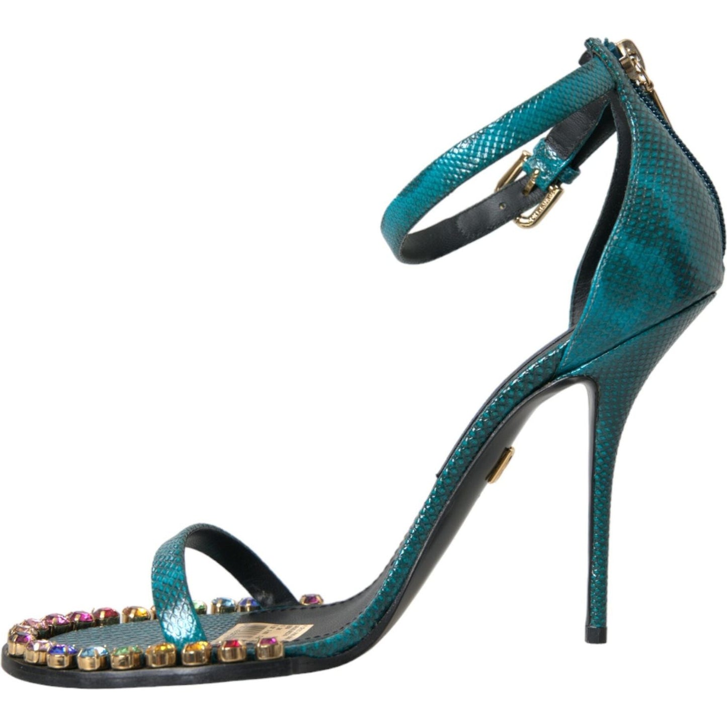 Dolce & Gabbana Blue Exotic Leather Crystal Sandals Shoes blue-exotic-leather-crystal-sandals-shoes