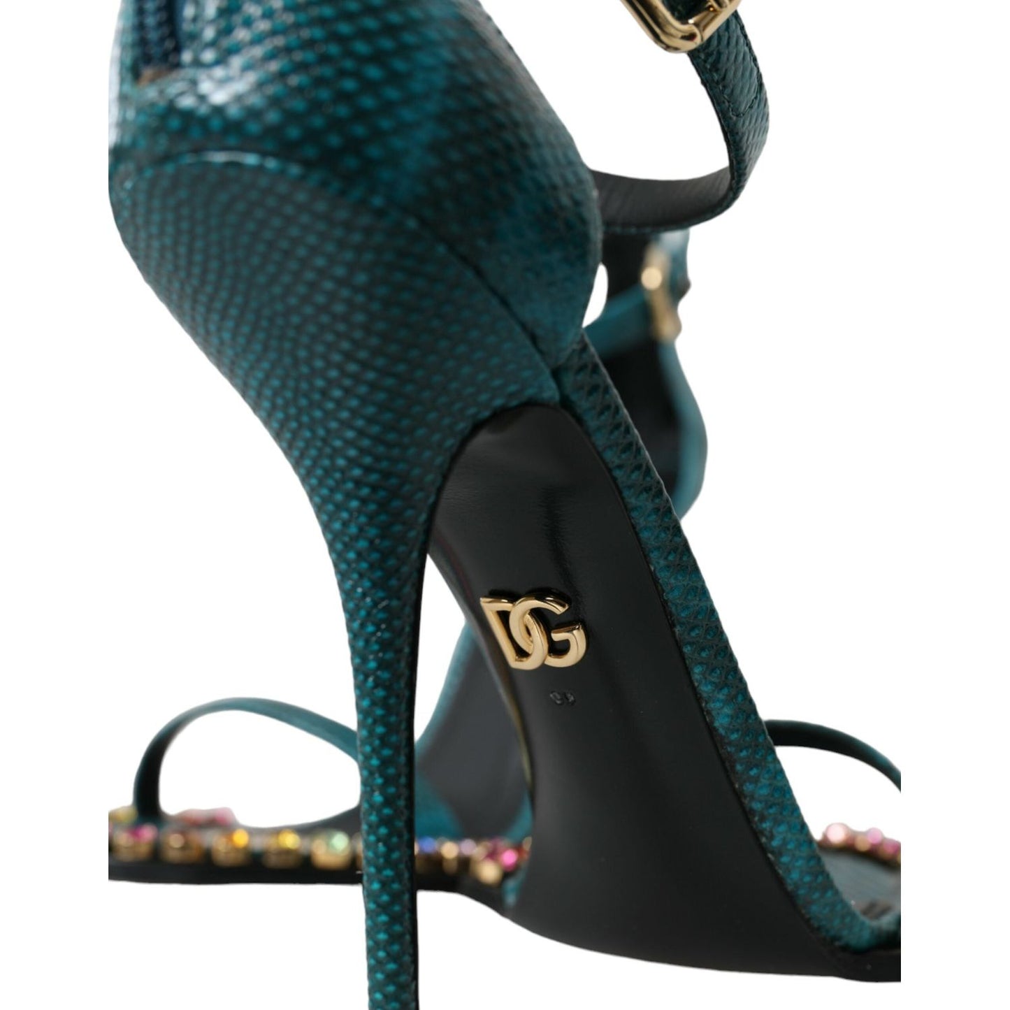 Dolce & Gabbana Blue Exotic Leather Crystal Sandals Shoes blue-exotic-leather-crystal-sandals-shoes