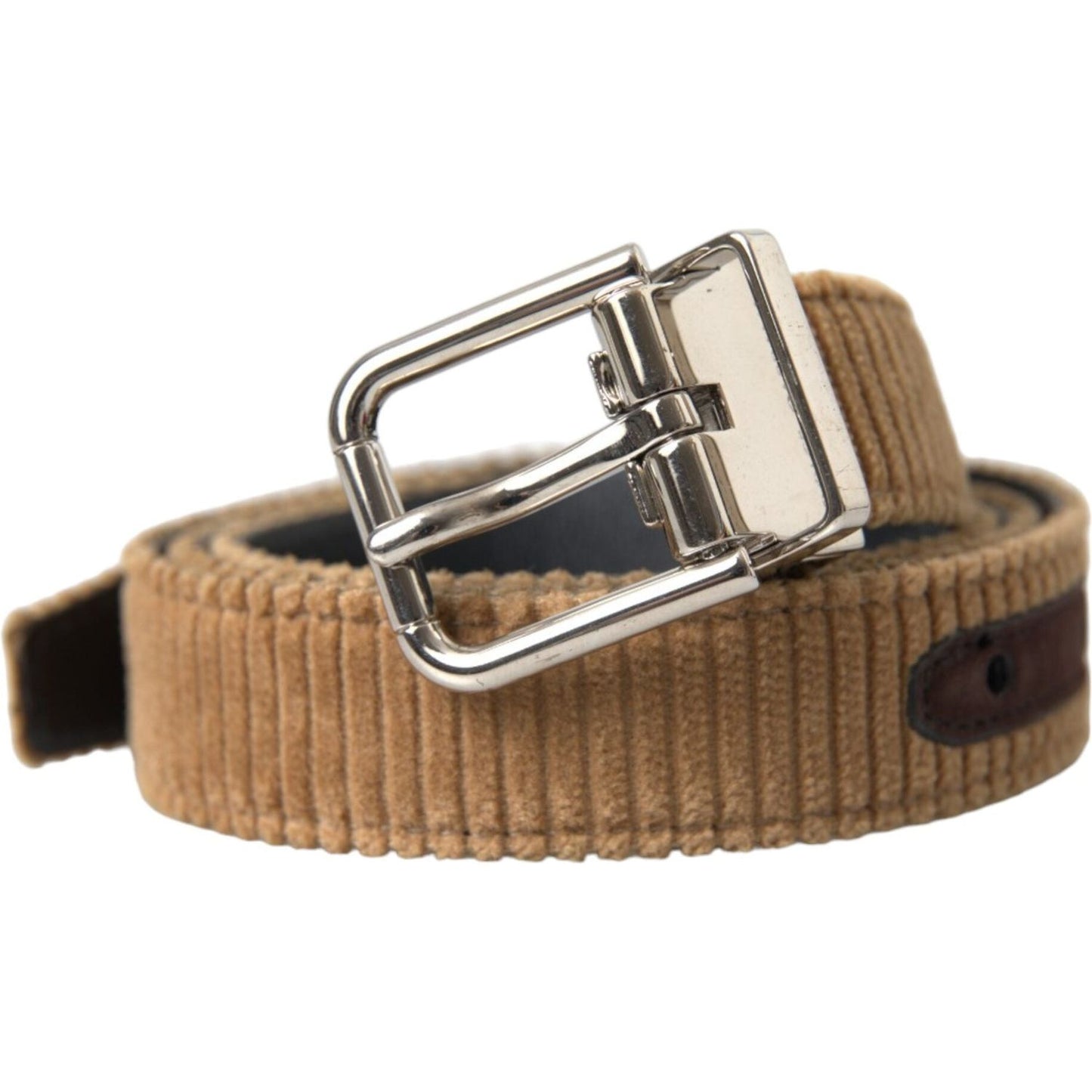 Brown Velvet Silver Metal Buckle Belt Men