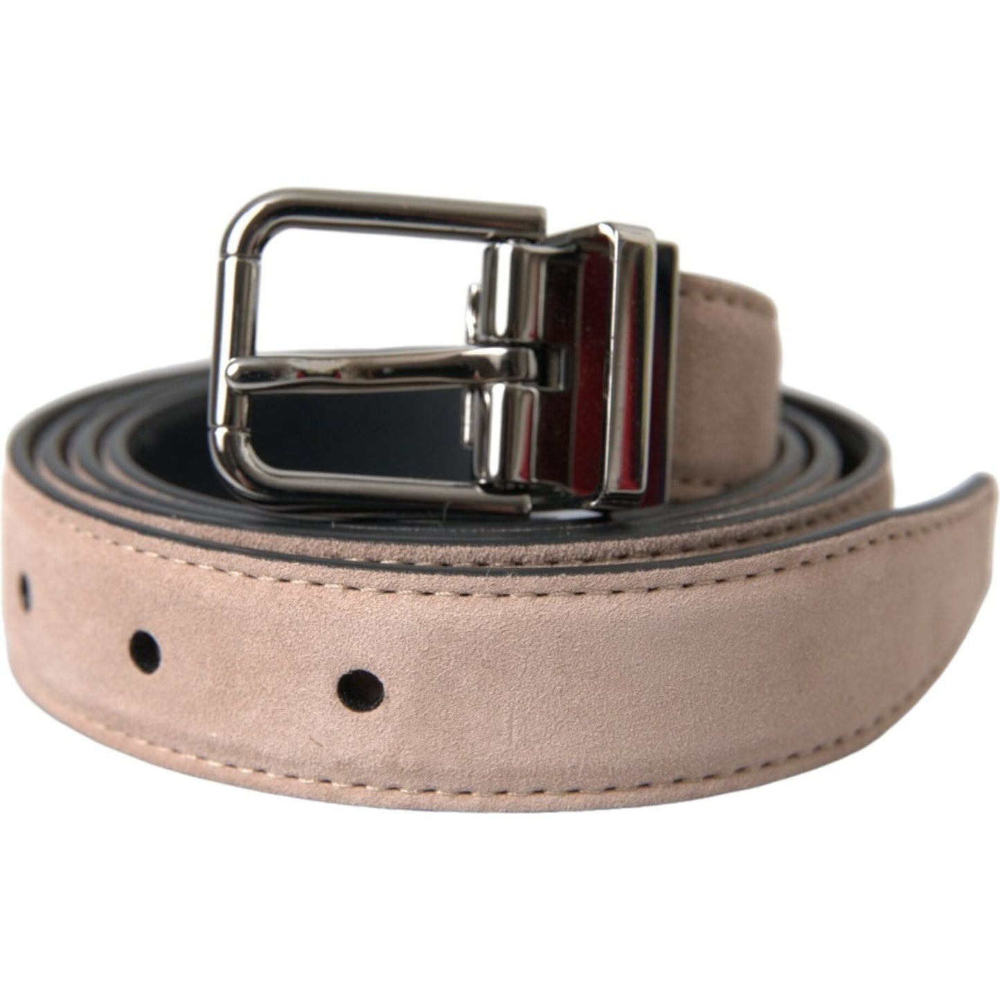 Beige Suede Leather Silver Buckle Belt Men