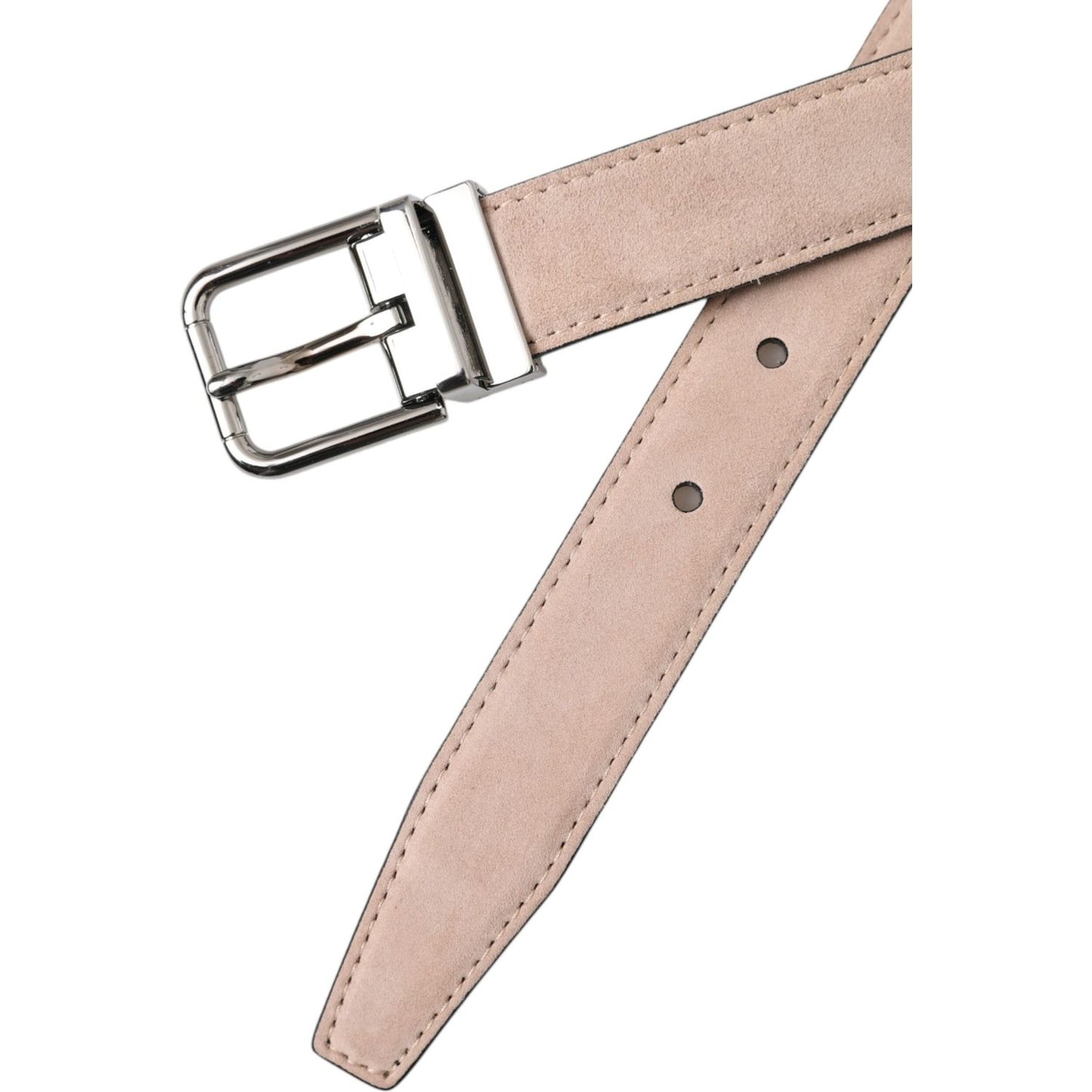 Beige Suede Leather Silver Buckle Belt Men