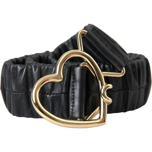 Black Leather Gold Heart Metal Buckle Belt