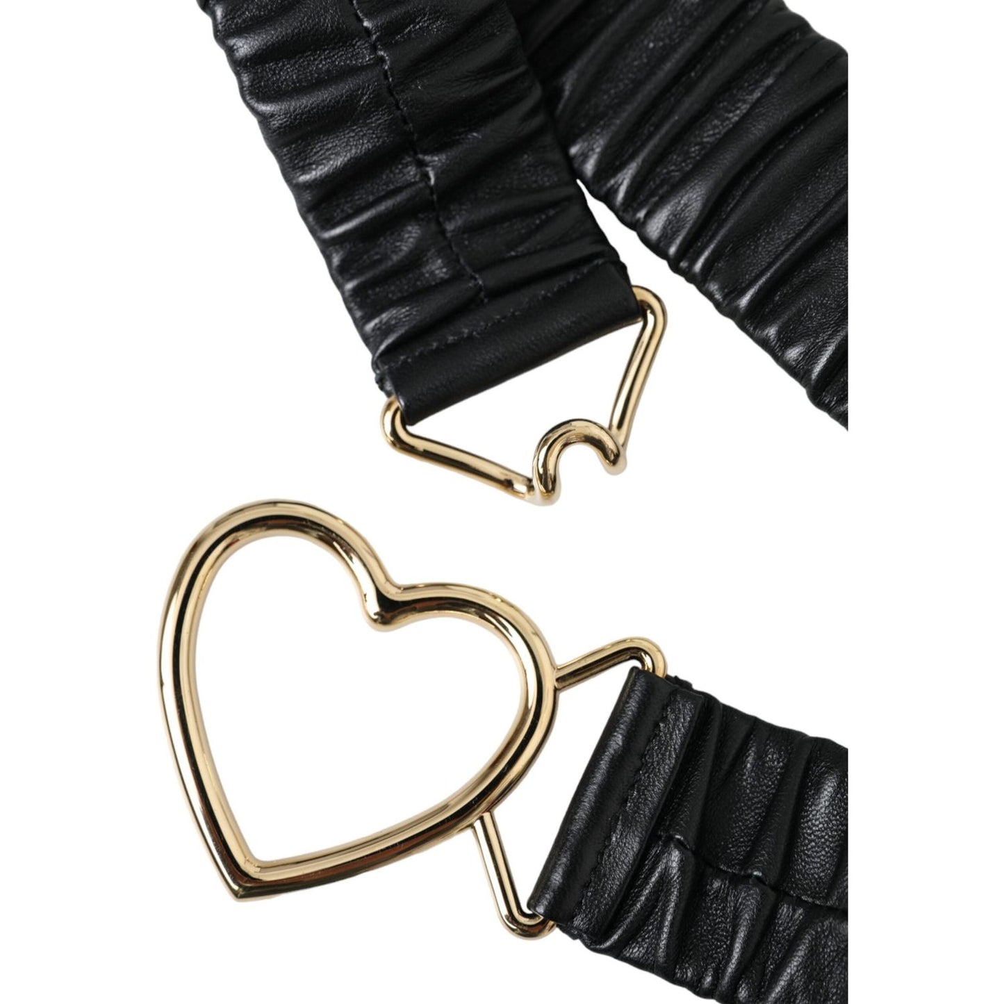 Black Leather Gold Heart Metal Buckle Belt