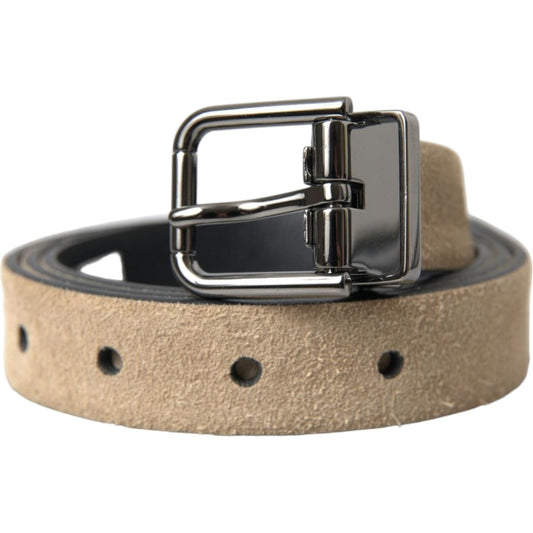 Beige Suede Leather Silver Metal Buckle Belt