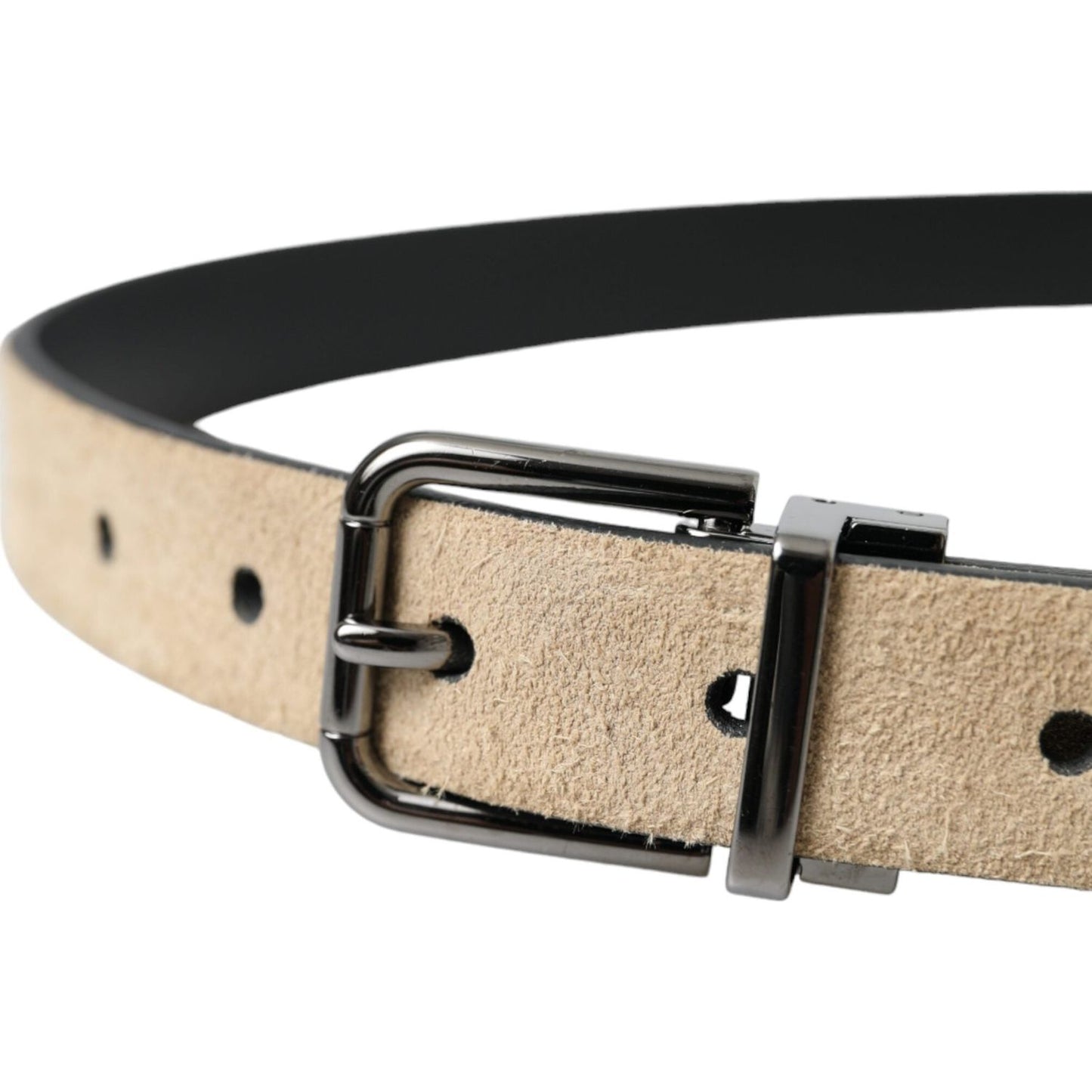 Beige Suede Leather Silver Metal Buckle Belt