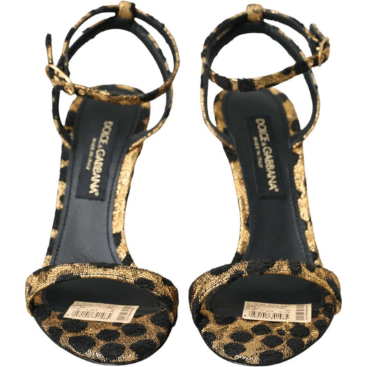 Dolce & Gabbana | Gold Leopard Crystals Heels Sandals Shoes| McRichard Designer Brands   