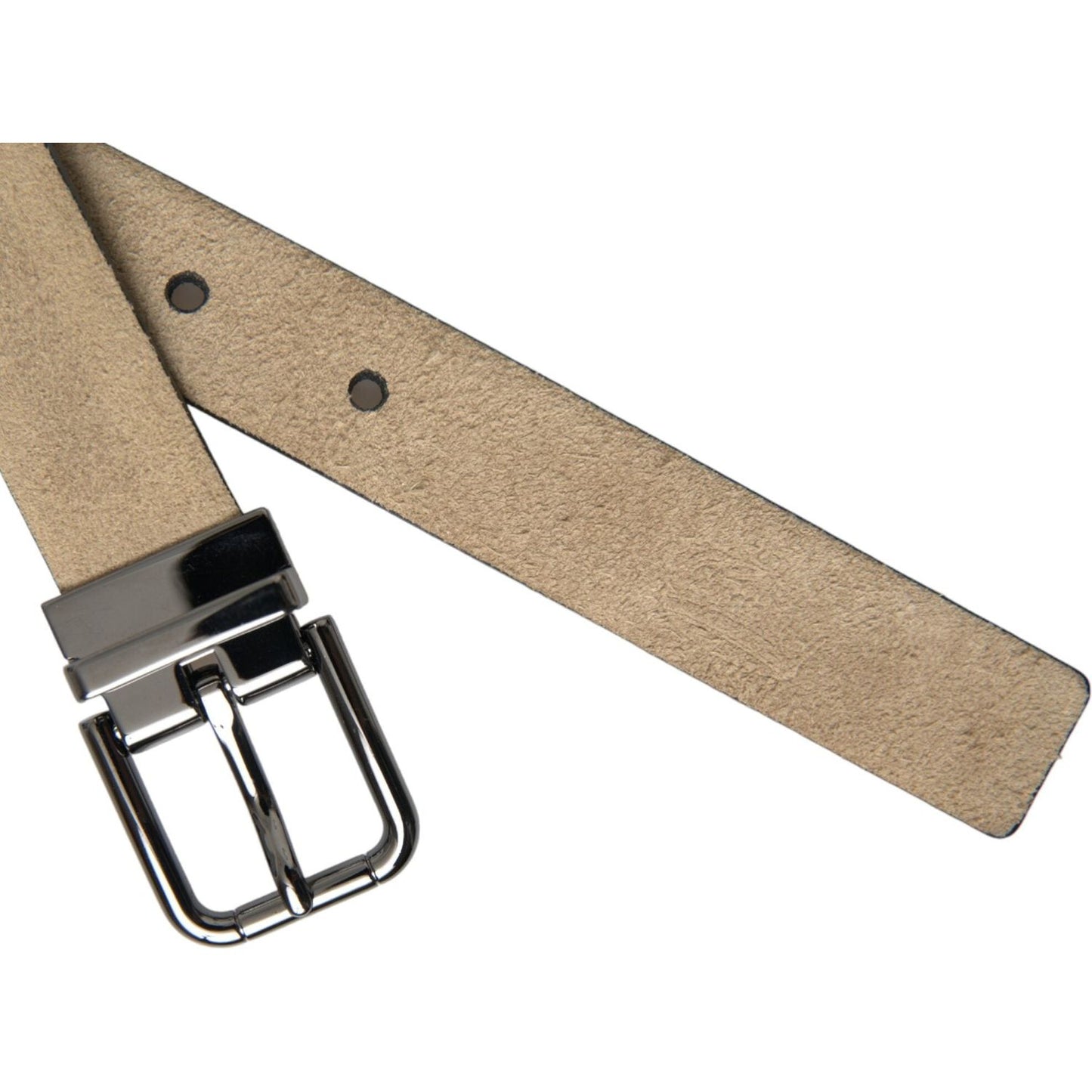 Beige Suede Leather Silver Metal Buckle Belt