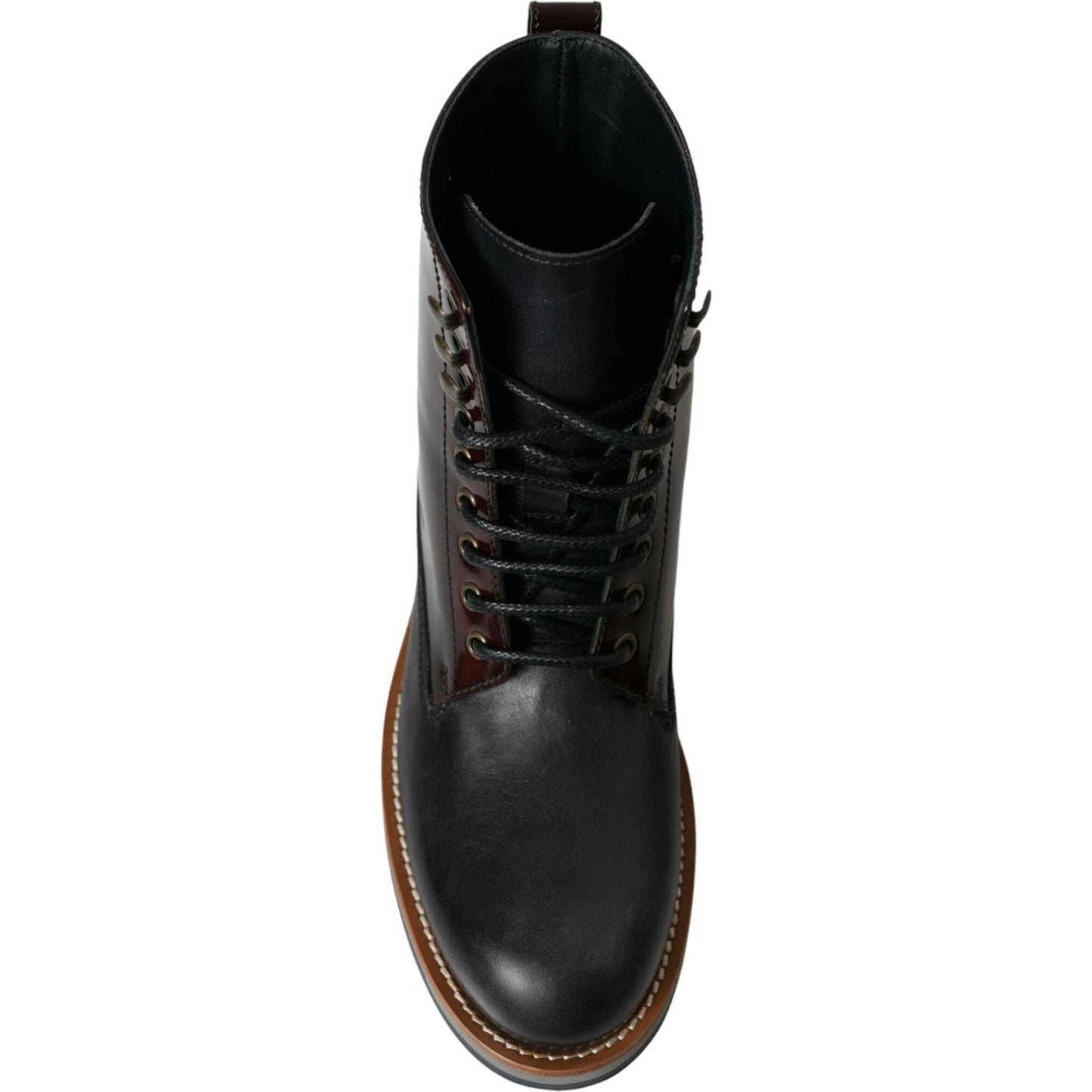 Dolce & Gabbana Elegant Bi-Color Leather Boots black-leather-military-combat-boots-shoes