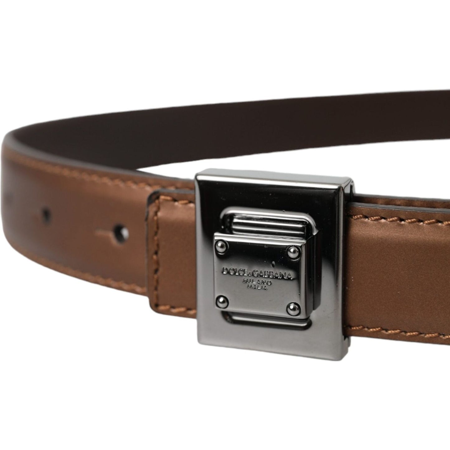 Bronze Leather Square Metal Buckle Belt