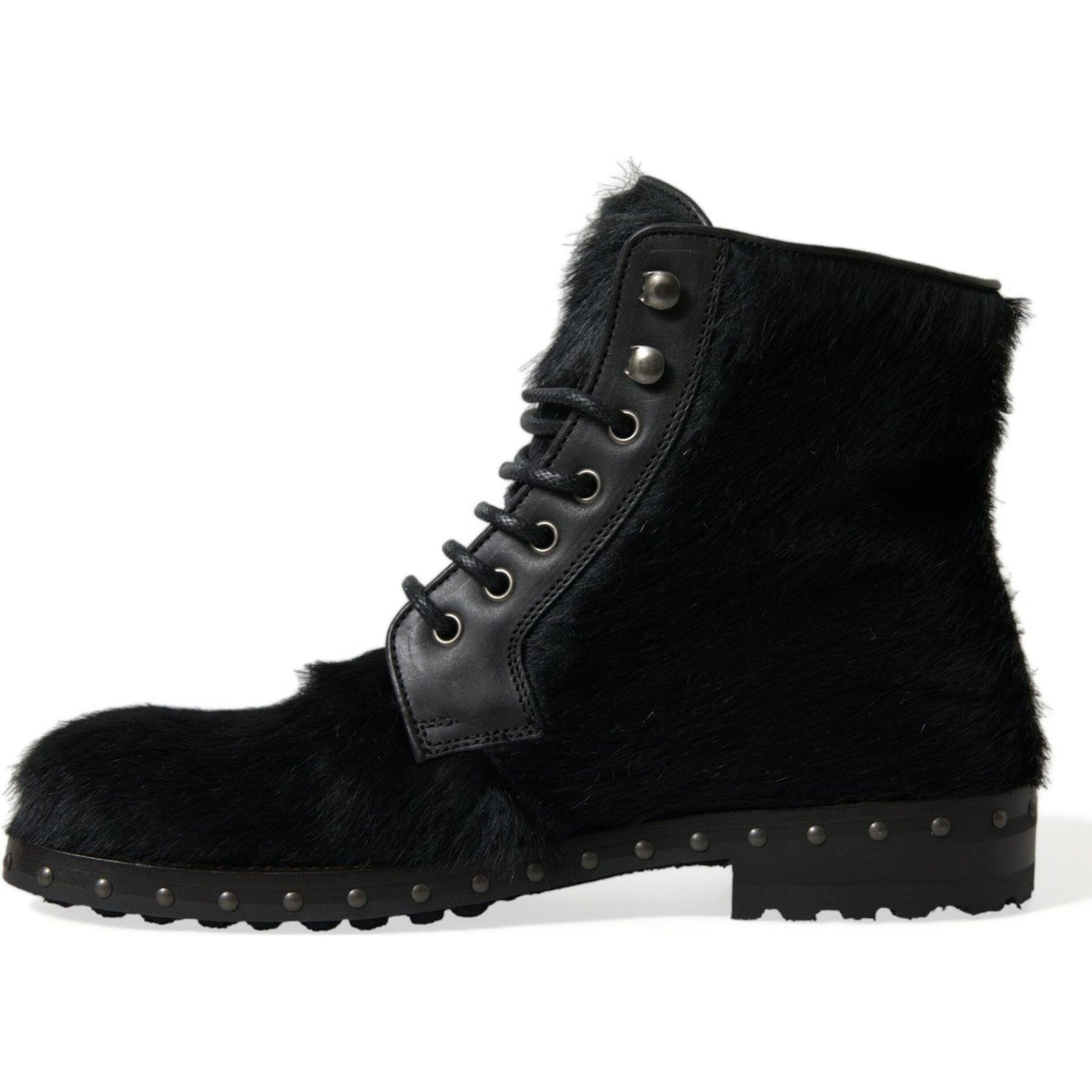 Dolce & Gabbana | Elegant Black Calf Leather Lace-Up Boots| McRichard Designer Brands   