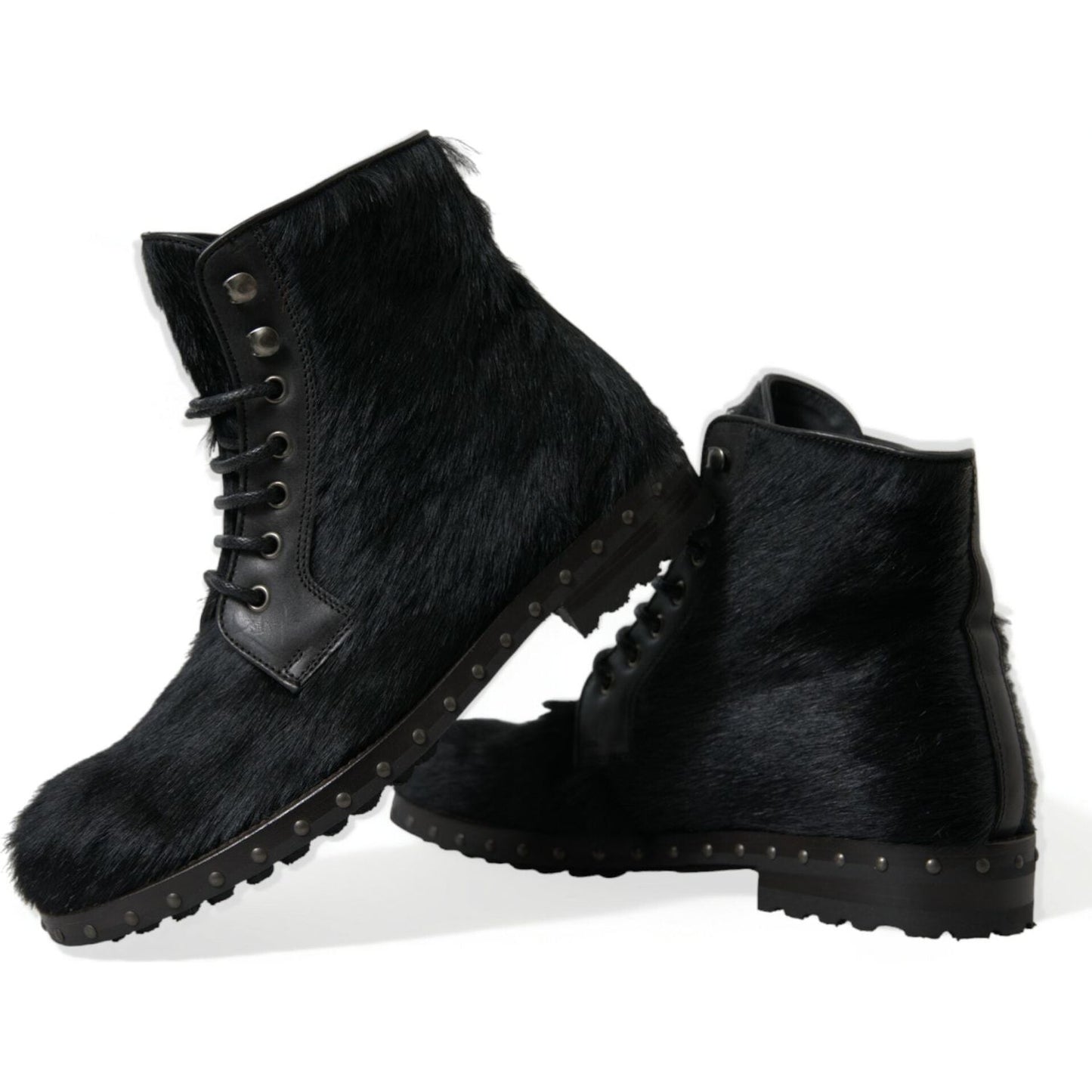 Dolce & Gabbana Elegant Black Calf Leather Lace-Up Boots black-pony-style-leather-mid-calf-boots-shoes