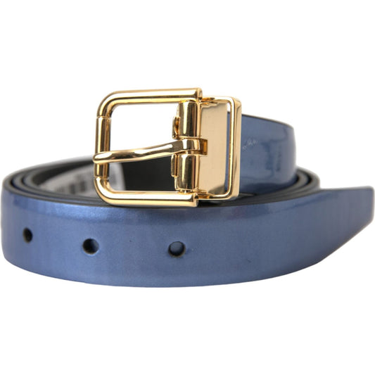 Metallic Blue Leather Gold Metal Buckle Belt