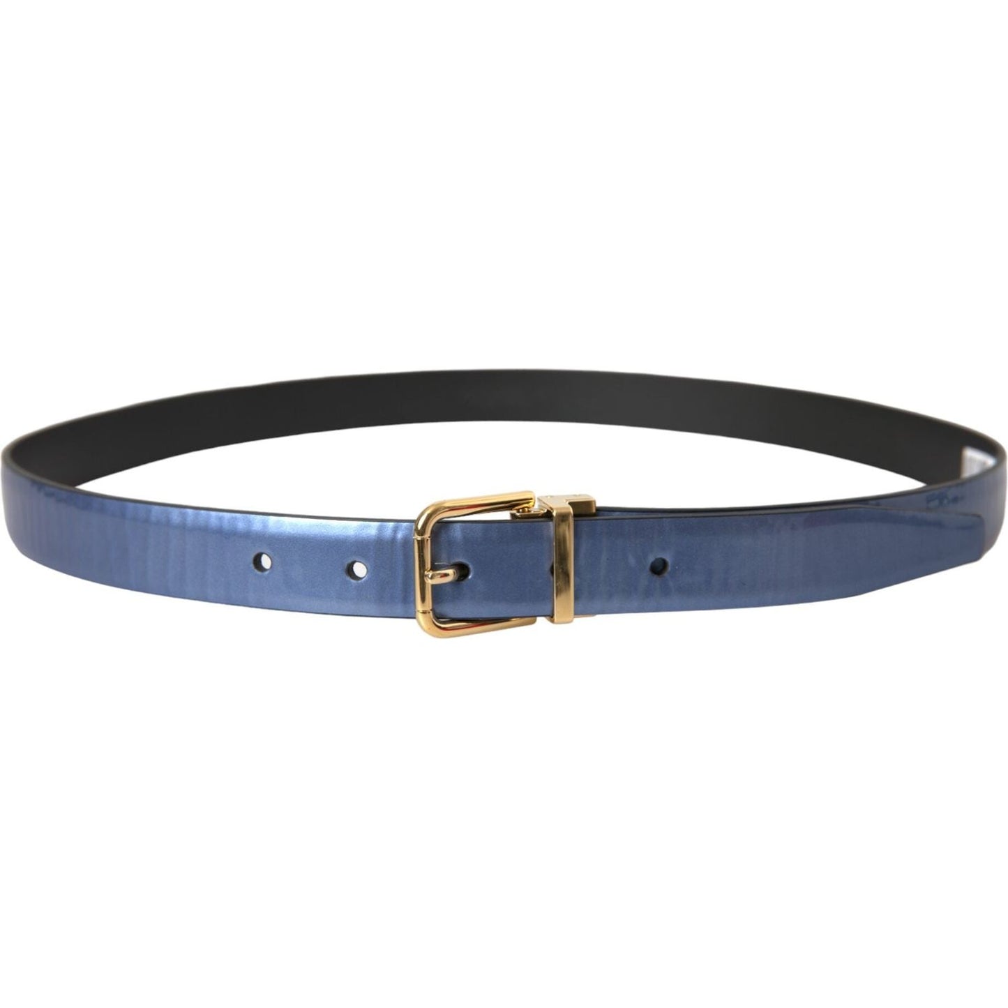 Metallic Blue Leather Gold Metal Buckle Belt