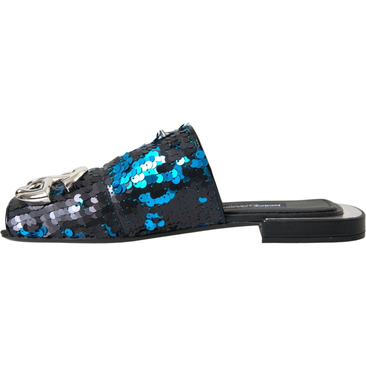 Dolce & Gabbana Blue Sequin Logo Slides Sandals Shoes blue-sequin-logo-slides-sandals-shoes