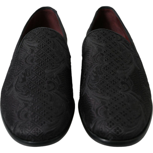 Dolce & Gabbana | Elegant Black Brocade Dress Loafers| McRichard Designer Brands   