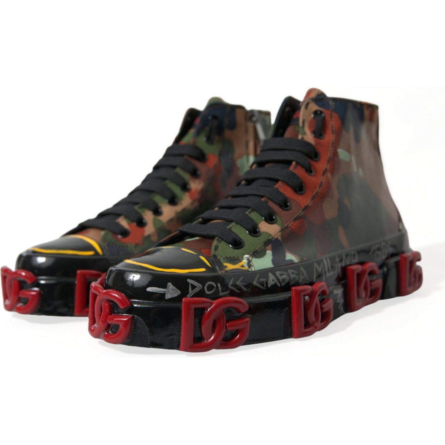 Dolce & Gabbana Multicolor High-Top Sneakers with Luxe Appeal multicolor-camouflage-high-top-sneakers-shoes-1
