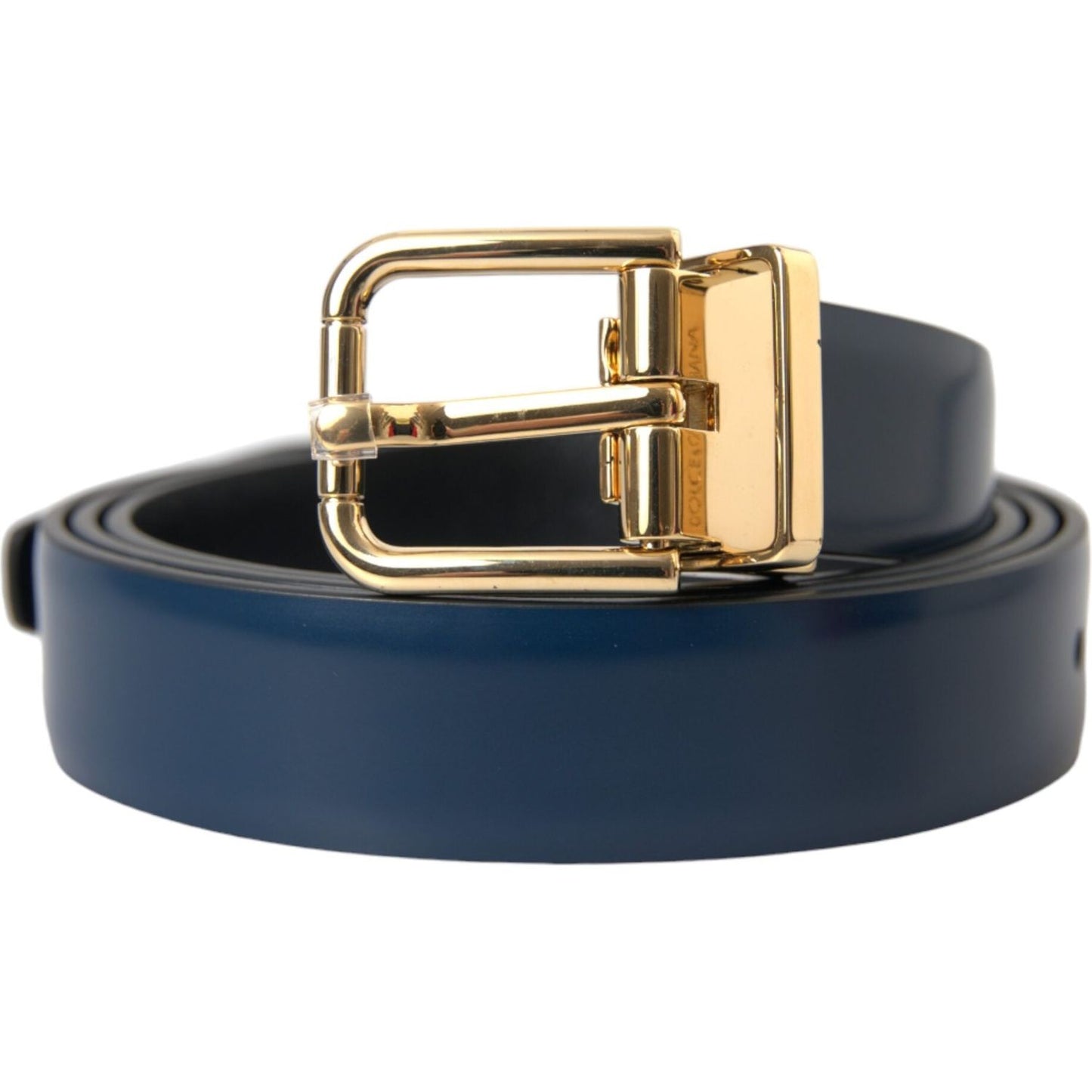 Blue Calf Leather Gold Metal Buckle Belt Men