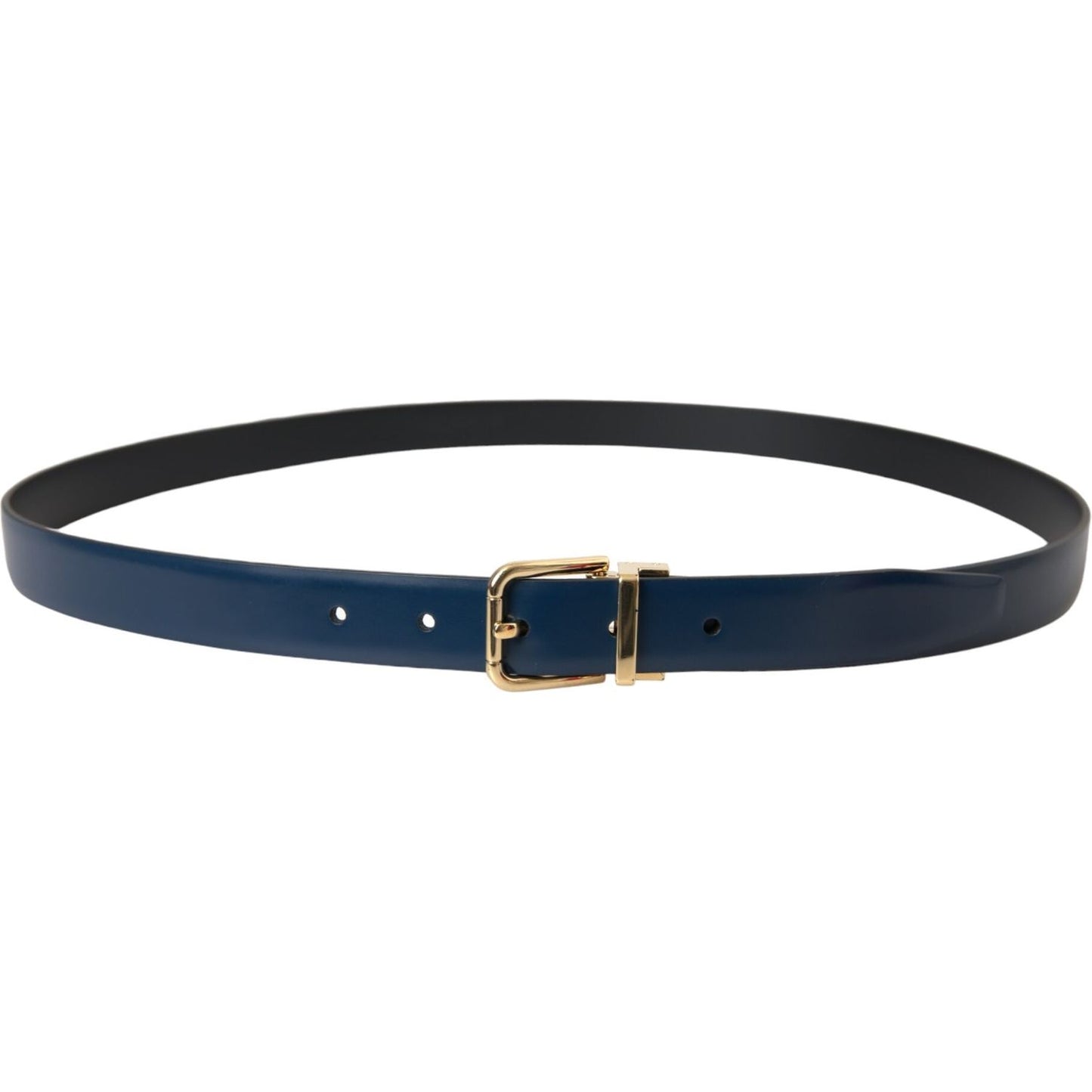 Blue Calf Leather Gold Metal Buckle Belt Men