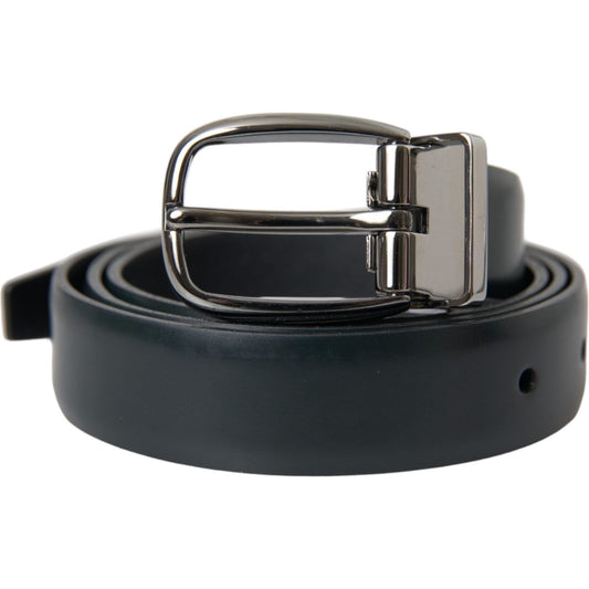 Black Leather Silver Metal Buckle Belt Men