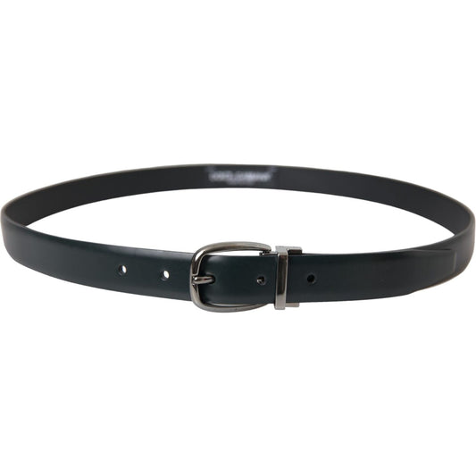 Black Leather Silver Metal Buckle Belt Men