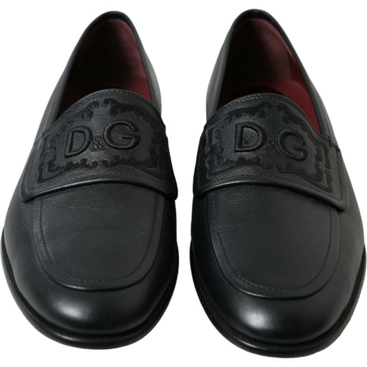 Dolce & Gabbana | Elegant Black Embroidered Loafers| McRichard Designer Brands   