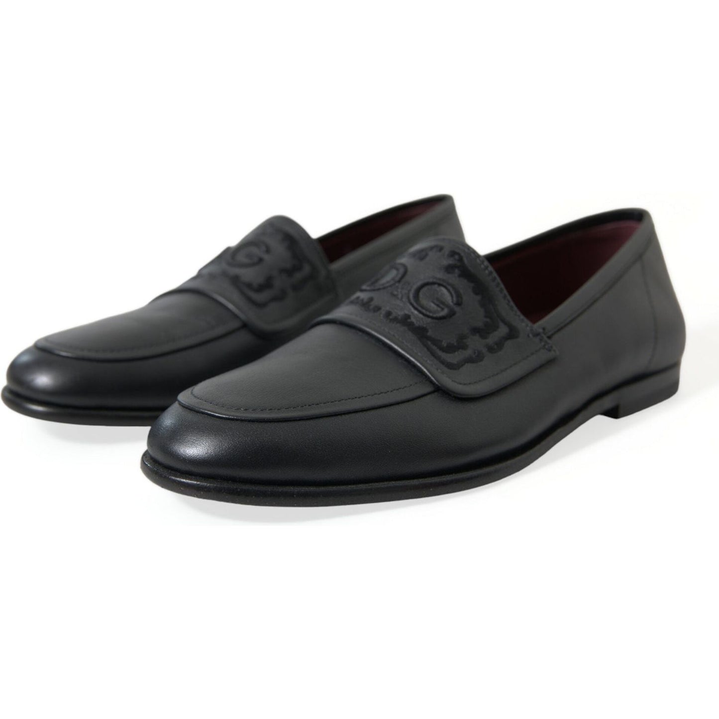 Dolce & Gabbana Elegant Black Embroidered Loafers black-leather-logo-embroidery-loafers-dress-shoes
