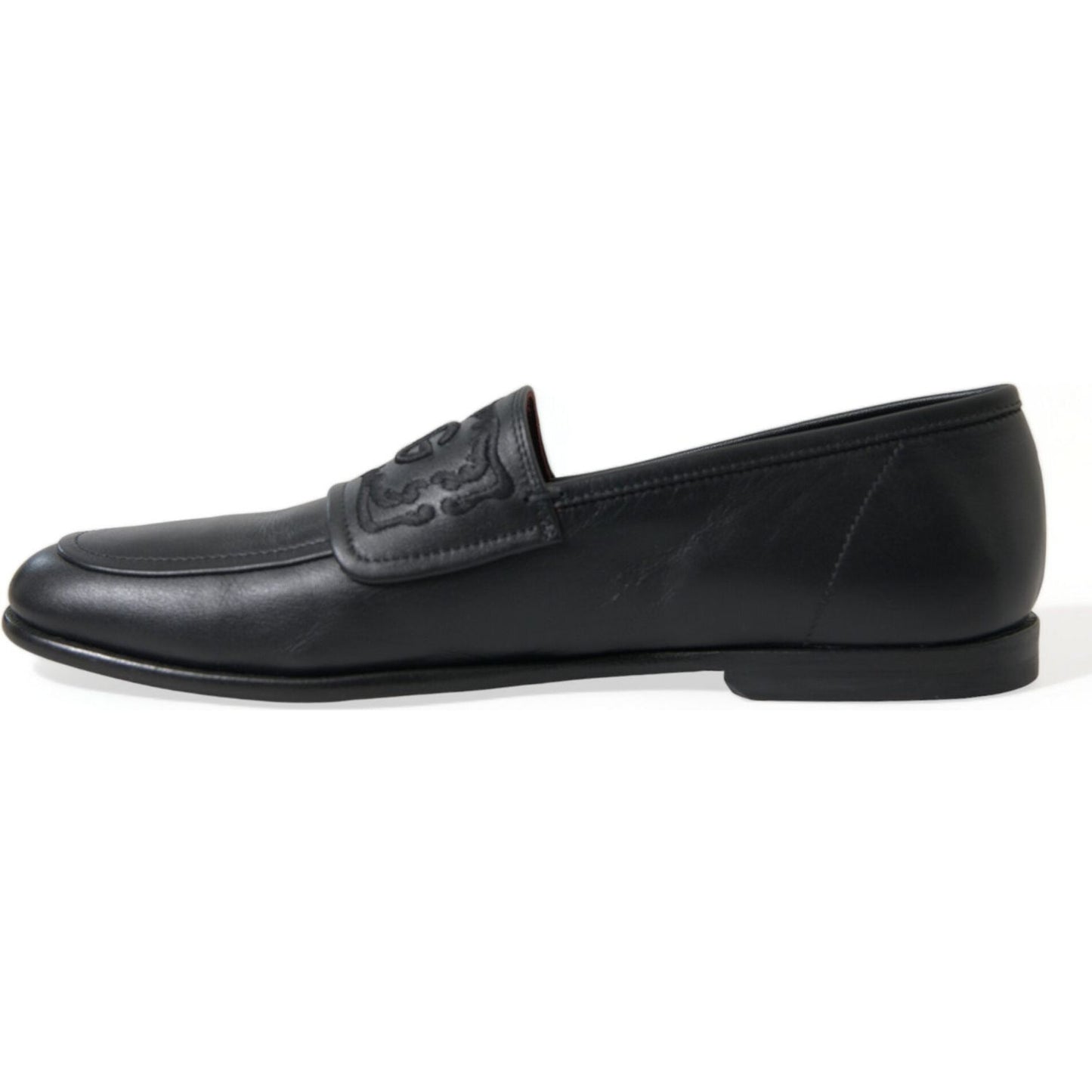 Dolce & Gabbana Elegant Black Embroidered Loafers black-leather-logo-embroidery-loafers-dress-shoes