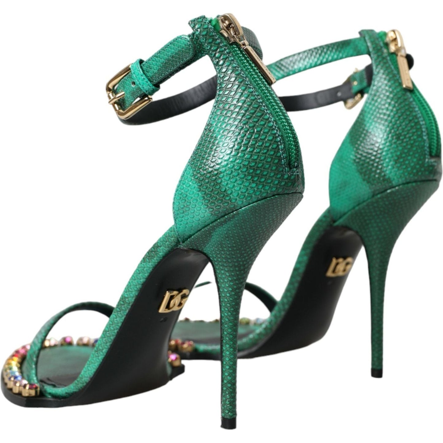 Dolce & Gabbana Green Exotic Leather Crystal Sandals Shoes green-exotic-leather-crystal-sandals-shoes