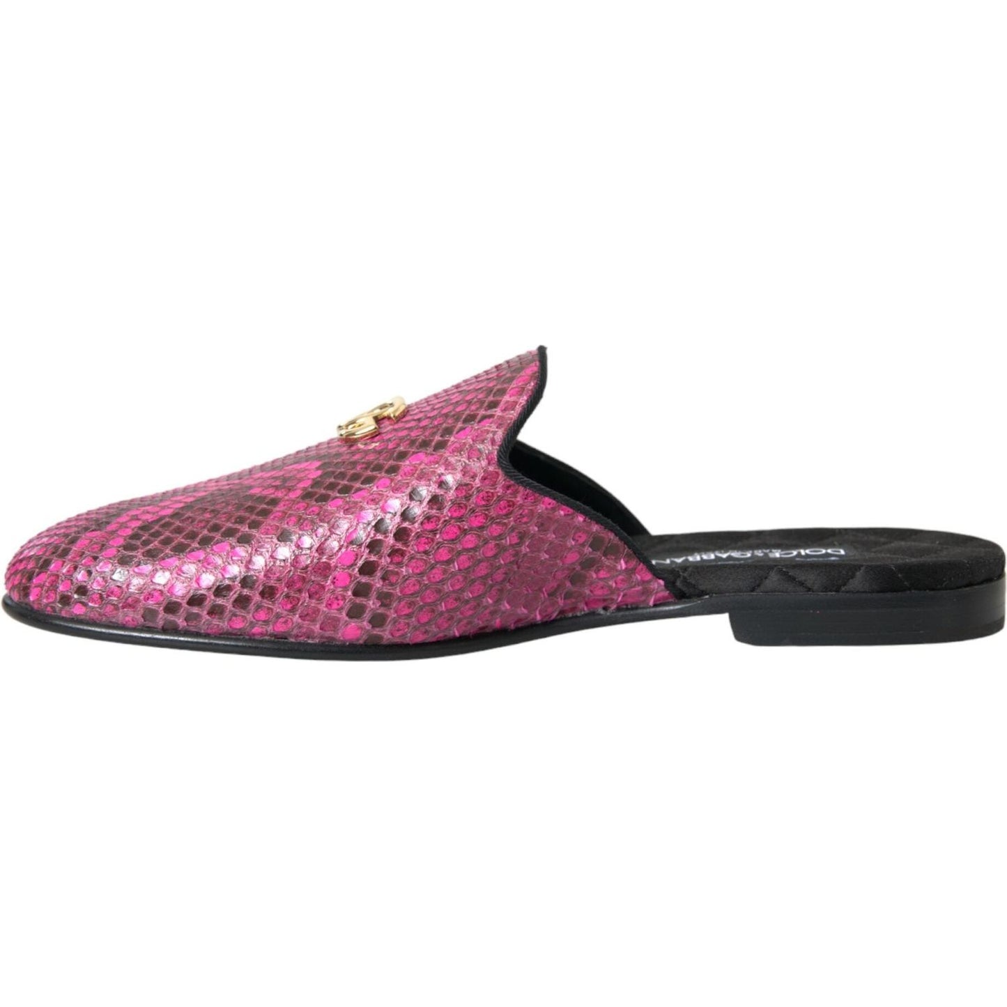 Dolce & Gabbana Fuchsia Python Logo Mule Flat Sandals Shoes fuchsia-python-logo-mule-flat-sandals-shoes