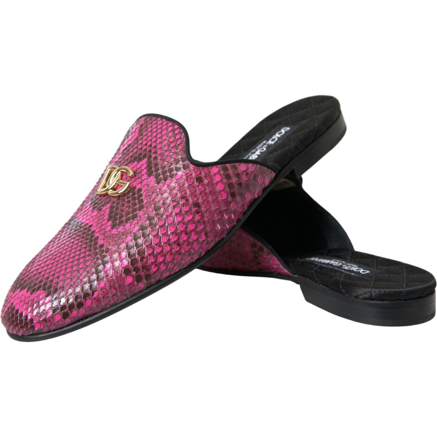 Dolce & Gabbana Fuchsia Python Logo Mule Flat Sandals Shoes fuchsia-python-logo-mule-flat-sandals-shoes