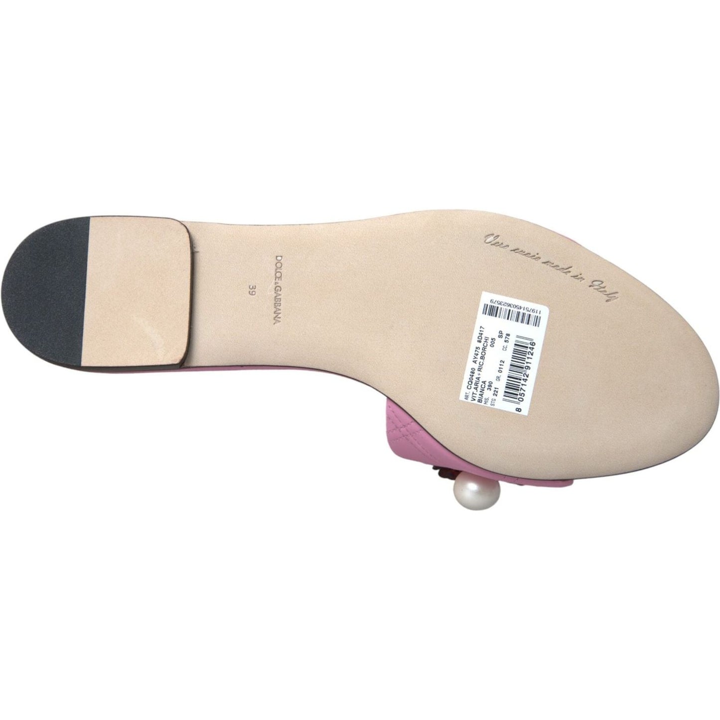 Dolce & Gabbana Pink Embellished Leather Flats Sandals Shoes pink-embellished-leather-flats-sandals-shoes-1