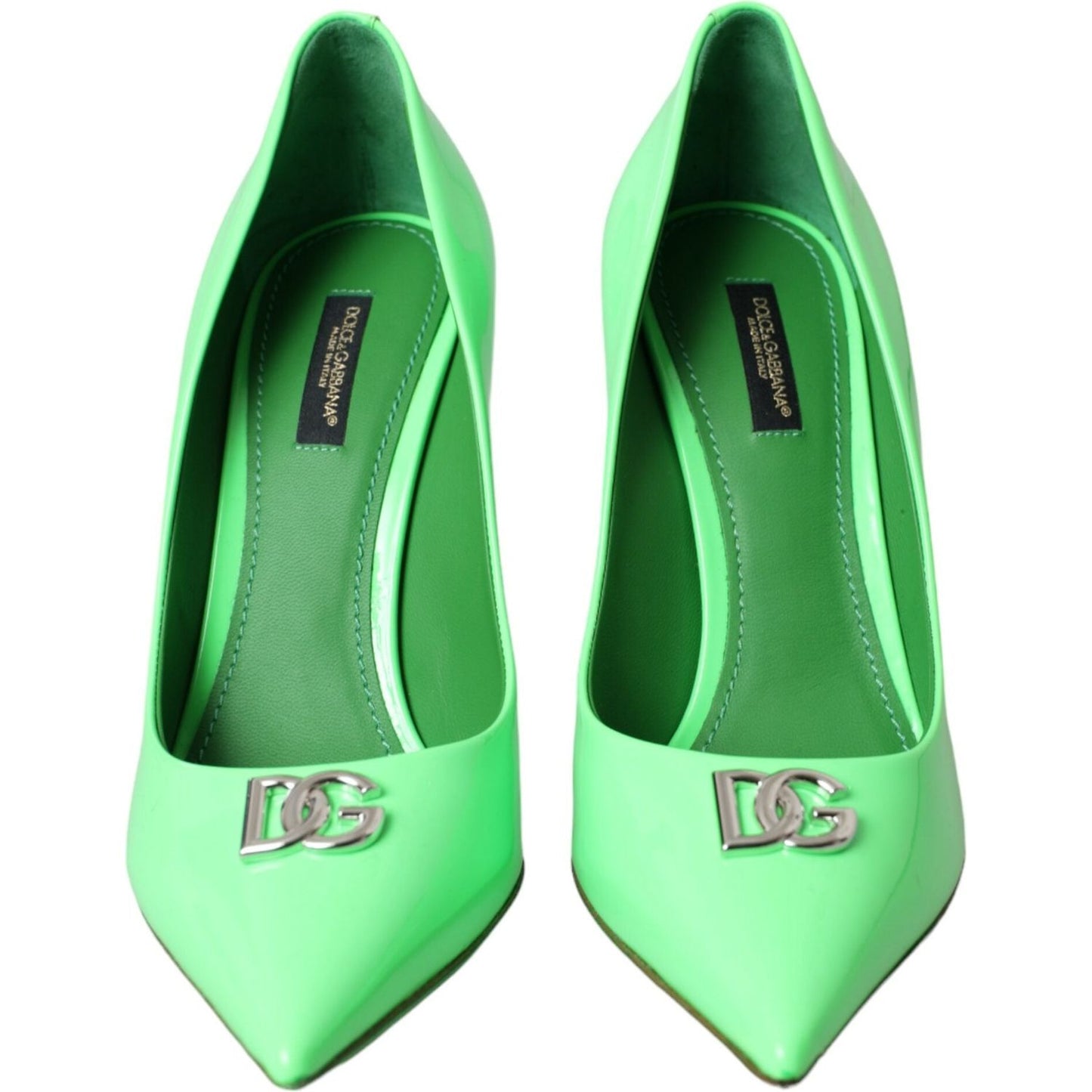 Dolce & Gabbana Neon Green Patent Leather Logo Pumps Shoes neon-green-patent-leather-logo-pumps-shoes