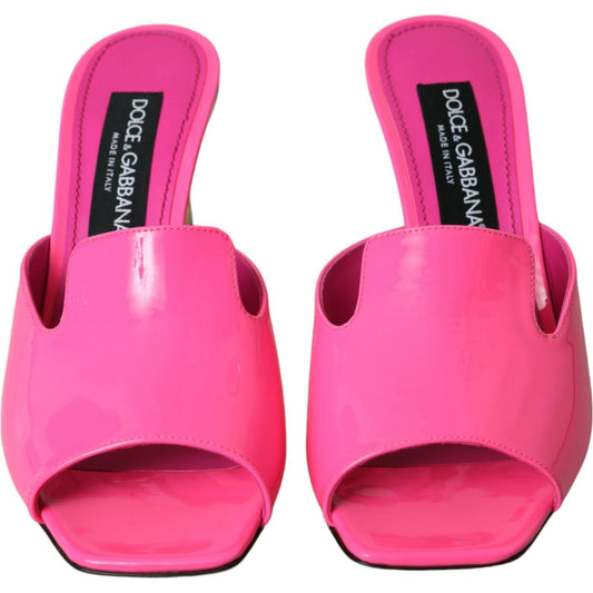 Dolce & Gabbana Neon Pink Leather Logo Heels Sandals Shoes neon-pink-leather-logo-heels-sandals-shoes