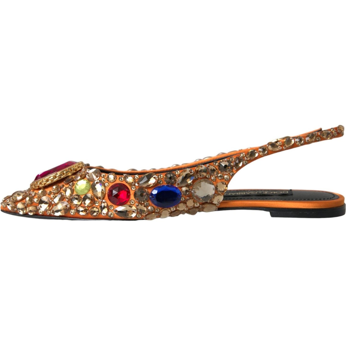 Dolce & Gabbana Orange Satin Crystals Flats Sandals Shoes orange-satin-crystals-flats-sandals-shoes