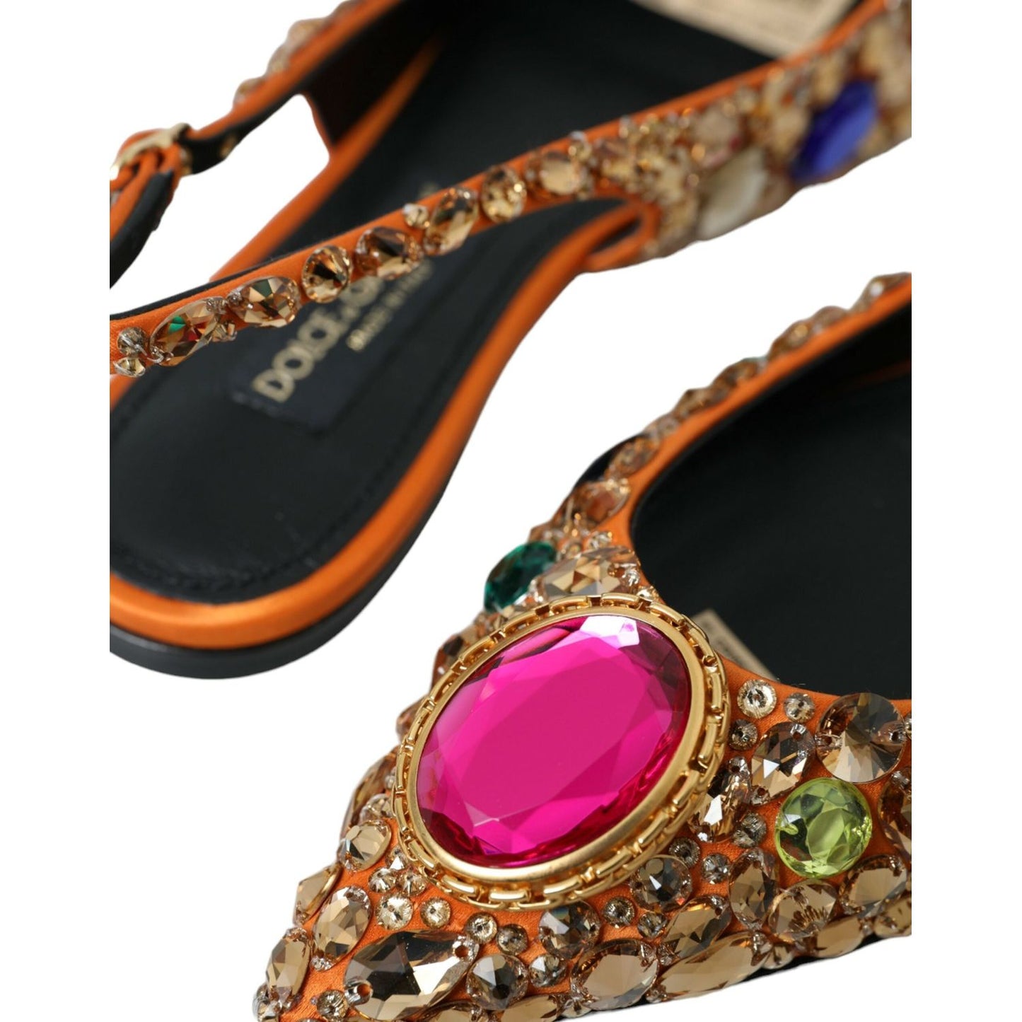 Dolce & Gabbana Orange Satin Crystals Flats Sandals Shoes orange-satin-crystals-flats-sandals-shoes