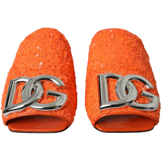 Dolce & Gabbana Orange Sequin Logo Slides Sandals Shoes orange-sequin-logo-slides-sandals-shoes