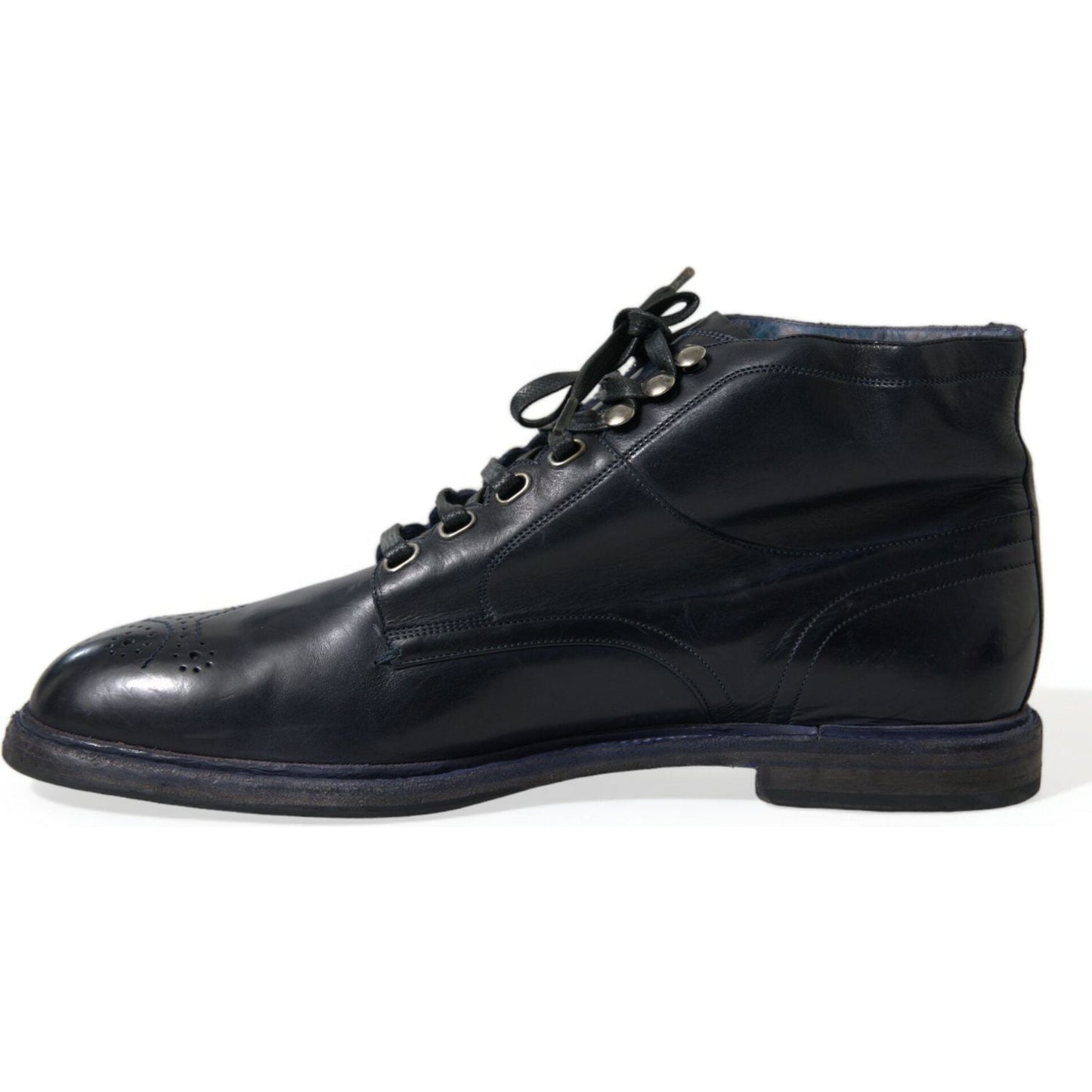 Dolce & Gabbana Navy Blue Leather Ankle Boots navy-blue-leather-ankle-boots