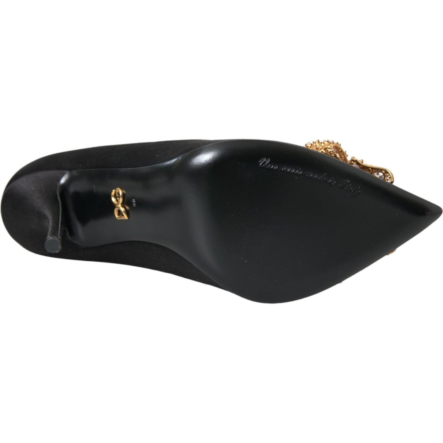 Dolce & Gabbana Black Satin Bow Embellished Heels Pumps Shoes black-satin-bow-embellished-heels-pumps-shoes