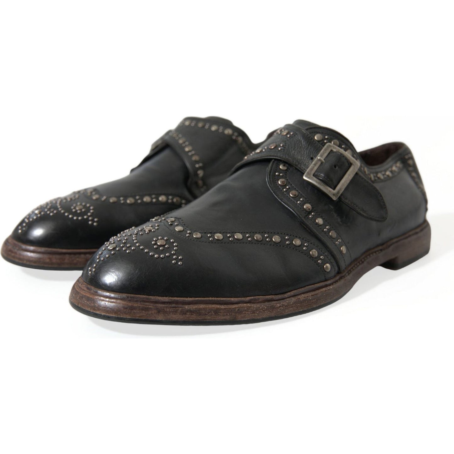 Dolce & Gabbana Elegant Calfskin Leather Monk Straps black-leather-monk-strap-studded-dress-shoes