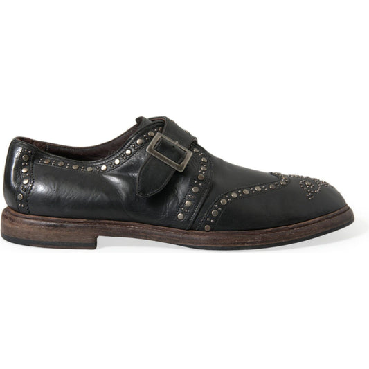 Dolce & Gabbana Elegant Calfskin Leather Monk Straps black-leather-monk-strap-studded-dress-shoes