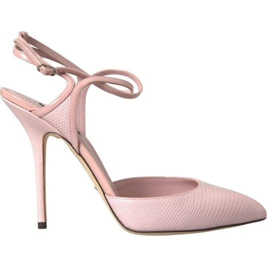 Dolce & Gabbana Pink Leather Ankle Strap Heels Pumps Shoes pink-leather-ankle-strap-heels-pumps-shoes