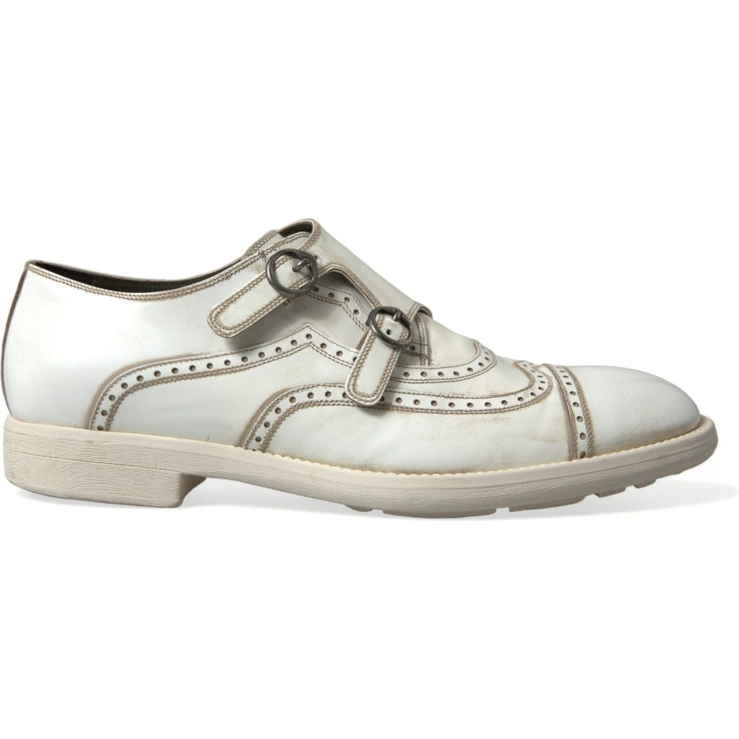 Dolce & Gabbana Elegant White Leather Derby Dress Shoes white-leather-strap-men-derby-dress-shoes