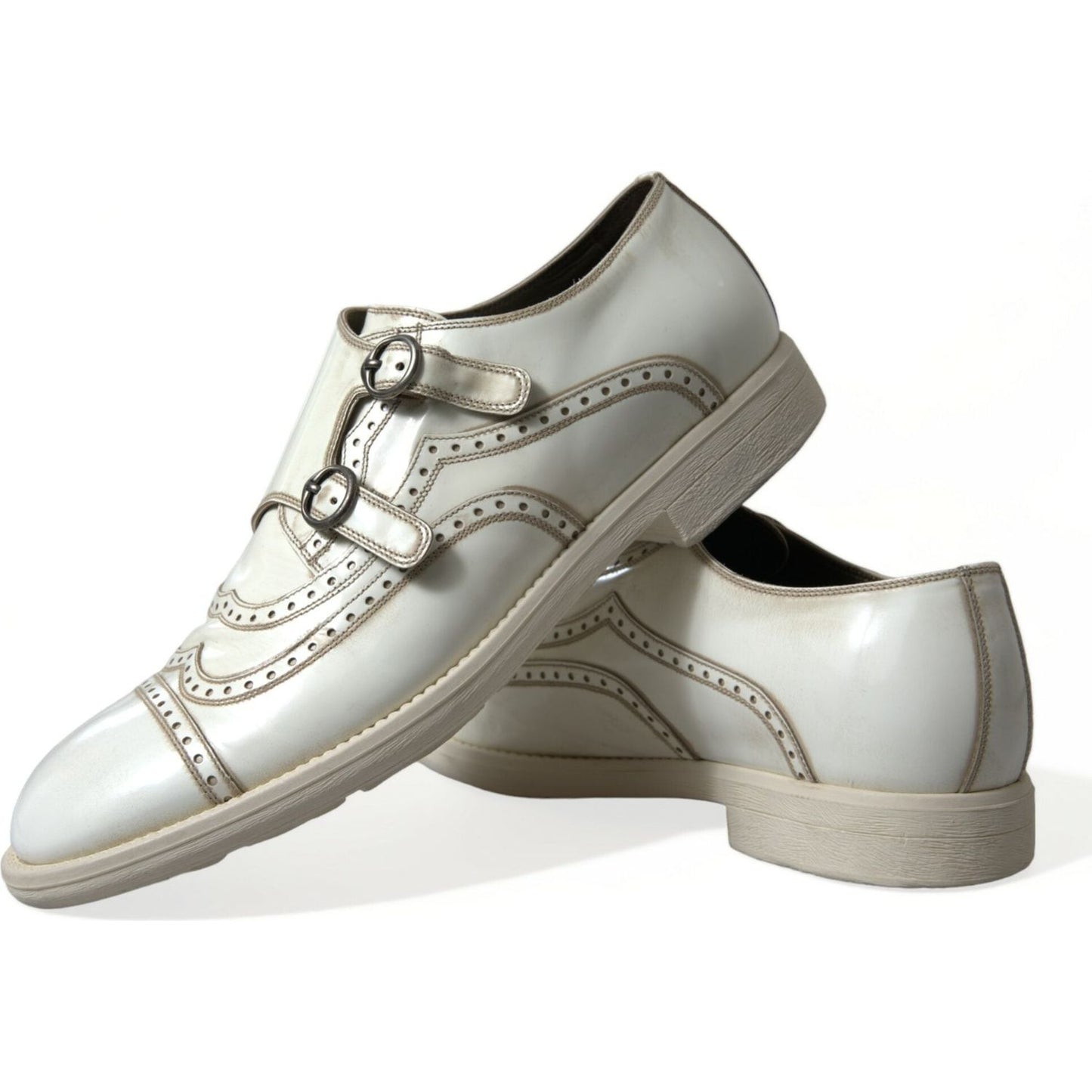 Dolce & Gabbana Elegant White Leather Derby Dress Shoes white-leather-strap-men-derby-dress-shoes