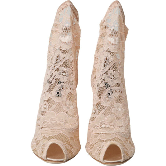 Dolce & Gabbana Beige Stretch Taormina Lace Boots Shoes beige-stretch-taormina-lace-boots-shoes