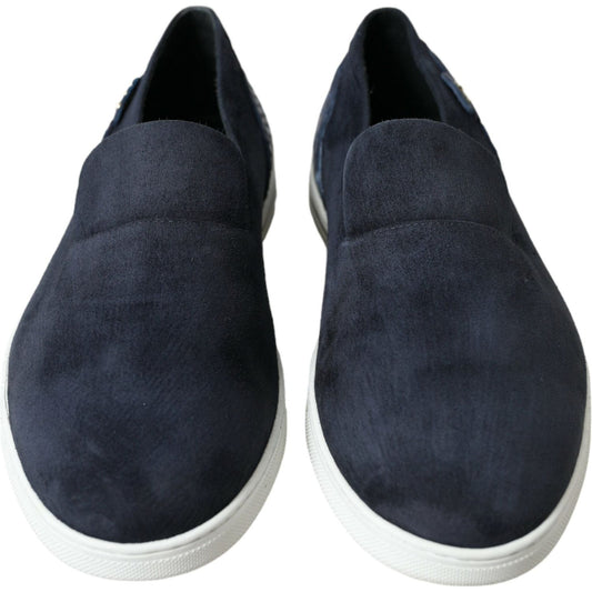 Dolce & Gabbana Elegant Blue Suede Leather Loafers blue-suede-caiman-loafers-saint-tropez-shoes