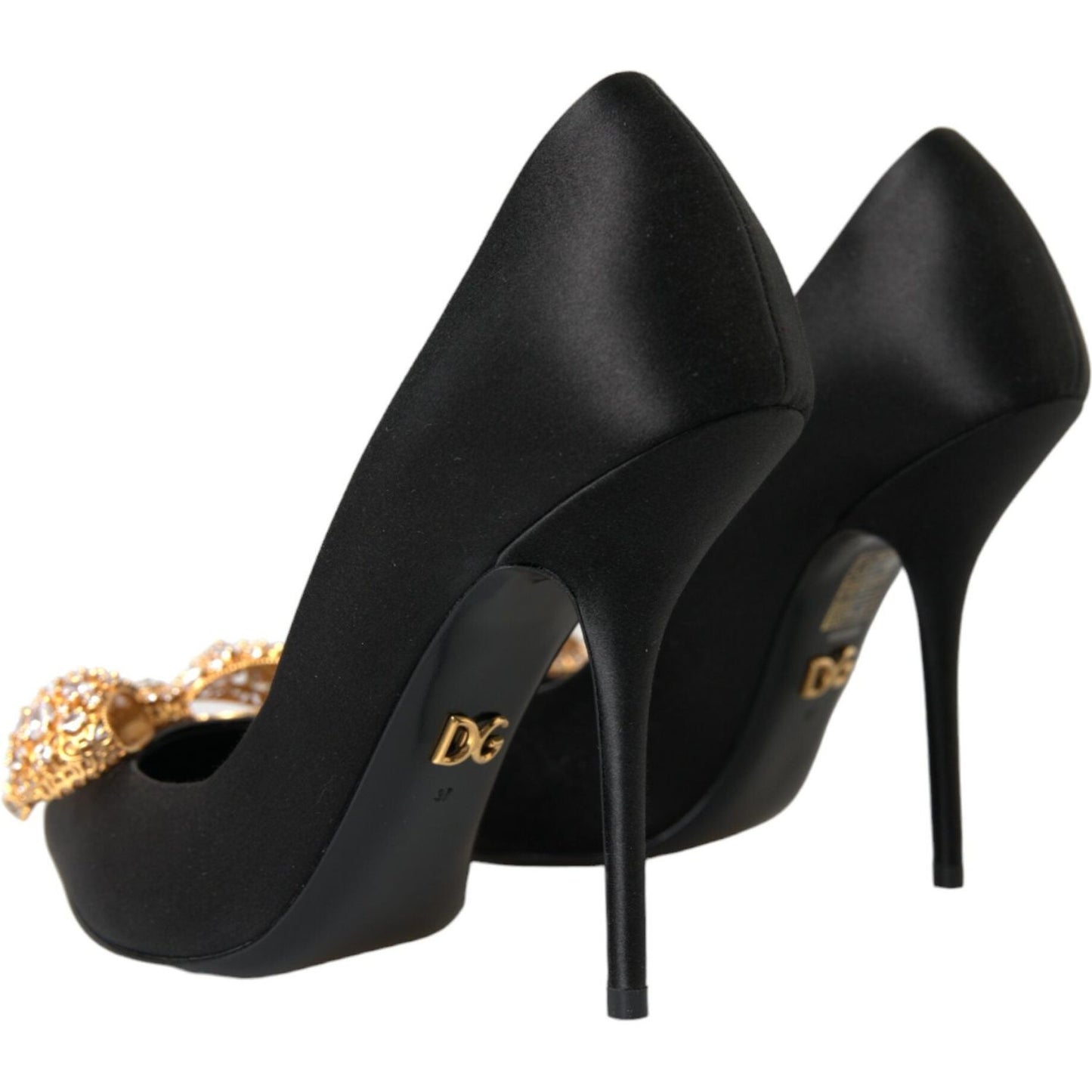 Dolce & Gabbana Black Satin Bow Crystal Heels Pumps Shoes black-satin-bow-crystal-heels-pumps-shoes